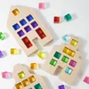 Lucent kuber med trähus genomskinliga kuber x bircks stapling blockerar montessori aktivitet öppen slutade leksaker för barn