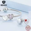 Bisaer Real 925 Sterling Silver Pink Charm Pink Stampe Crystal Crystal Crystal Platinum Platinum Fit Girl Bracciale fai da te Bracciale gioiello