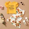 Kleine Mädchen Kleidung Set kurzarm Top+Blumenmuster Flare Hosen 2pcs Säuglinge Baby Mädchen Outfits Kleinkind Mädchen Kleidung