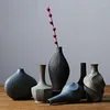 Vasen grobe Keramik Zen Chinesische Vase-Dekoration Retro Blütenanordnung Trockener kleiner Keramik-dreiteiliger Set