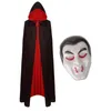 Halloween Black Robe Luxury Witch Cape Cosplay Kostüm Senden Sie Maske