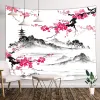 Japonais aquarelle Spring Tapestry mur suspendu, mont Fuji avec cerisier Blossoms Sakura Flower Mur Tapestry Art Mur