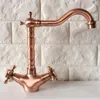 Bathroom Sink Faucets Antique Red Copper Brass Kitchen Vessel Single Hole Basin Swivel Spout Faucet Dual Cross Handles Water Tap Arg052