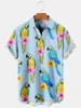 Camisas casuais masculinas camisa impressa de verão Padrão de papagaio praia praia moda simples cardigan fino