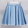 Flickor koreansk stil veckade kjolar sommar barn denim kaka mini kjolar elastiska midja barn pettiskirt 11 12 år