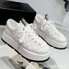 casual shoes Chanells sneakers Lingge Bread Korean Edition Lace up Casual Sports Flat Bottom Versatile Little White Shoes Thick Sole Casual Shoes