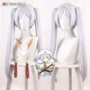 Anime -Kostüme Anime Frier Cosplay -Perücke 65 cm Silber Weiß Frauen Frier Perücken hitzebeständiges synthetisches Haar + Perückenkappe 240411