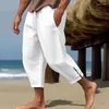 Pantaloni maschili estate quotidianamente comfort traspirante per la spiaggia traspirato da uomo per leisure pantaloni da uomo in cotone casual lino di cotone solido coulisse sciolte