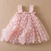 Girl's jurken peuter meisjes zoete prinsesjurk 1-5 jaar mouwloze 3d vlinder kanten tule jurk zomerkinderen casual kleding jurken