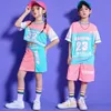 Bambini cheerleader outfit adolescente che mostra abbigliamento hip hop galza per magliette rosa per ragazze ragazzi jazz danza abiti da ballo jazz