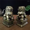 Декоративные фигурки 2pcs золотые китайские львы статуи фэн Шуи