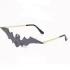 Sunglasses Women Bat Shaped UV Protection Trendy Rimless Slim Novelty Metal Frame Sun Glasses Personality Party Cosplay Eyewear