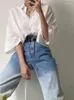 Kadın Kot Moda Tasarımcısı Kadın Yüksek Beled Zarif Denim Pantolon Gradyan Düğmesi Sokak Giyim 2024 Bahar Düz Pantolon