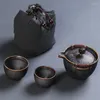 찻잔 세트 북유럽 레트로 세라믹 퀵 냄비 두 컵 휴대용 야외 여행 티 컵 일본 가정 간단한 세트 선물
