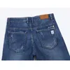 Men's Jeans 2024 Summer Shorts For Men Stretch Denim Slim Straight Blue Scratched Fashion Pockets Man Casual Knee Length Pant