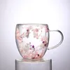 Kieliszki do wina 250/350 ml podwójna ściana przezroczysta szklana szklana kubek Pinkwhite prawdziwy kwiat wypełniacz odporny na herbatę kubki na prezenty