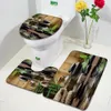 Zen Green Bamboo Bath Mat Sets Pink Lotus Runnen Water Zwart Stone Spa Landschap Badkamer Decor Non-slip Tapijten Toiletdeksel