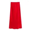 Юбка Слим длинная тазобедренная юбка для весны летних женщин Элегантная атласная черная труба высокая талия