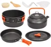 Camping Cookware Kit Outdoor Aluminium Cooking Set Water Kettle Pan Pot Traveling Toming Picnic BBQ Table Equipment FT1362360475