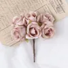 Decorative Flowers 6Pcs Artificial Wedding Mini Bouquet Wreath Scrapbooking For Home Bedrooms Decor Diy Holiday Accessories Silk Tea Rose