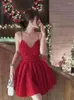 Sıradan elbiseler y2k kıyafetler kırmızı spagetti kayış mini kadınlar için tatlı seksi v yaka çiçek ince parti gece kulübü elbise akşam vestidos