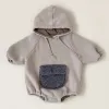 Animals Toddler baby clothes autumn and winter new boys and girls hooded jumpsuit solid color pullover plush large pocket romper