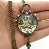 Steampunk mechaniczny zegarek kieszonkowy vintage brązowy fob zegar szklany rzymski cyfra mini relogio de bolso mecanicas 240327