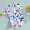 Småbarn Baby Boy Girls 1-stycke Badkläder Rompers Kort ärm Akvarell Print dragkedja Baddräkt Simning Jumpsuits