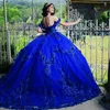 Royal Blue Quinceanera Dress Ball Gown Off The Shoulder 3D Flowers Applique Beading Tull Crystals Corset Sweet 16 Vestido De 15 Anos