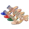 Trend Summer Elegant Fashion Women Casual Thick with Sandals Peep-toe Beach Shoes Rhinestone Chunky Mid Heels Blue Slippers 240329