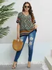 Grundläggande casual klänningar plus storlek Paisley Print V-ringen Straight Blus Women 2024 Ny sommar kortärmad boho vintage lösa toppar och blusar l49