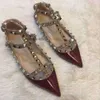 Single Shoes Heel Stud Valenstino Pump Summer New Designer V Family Sole Shallow Mouth Mixed Flat Label Rivet Pointed Soft NFSN