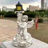 Decorative Figurines Solar Lamp European Roman Column Angel Sculpture Outdoor Garden Courtyard Home Decoration Resin Crafts Accessories