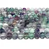 Veemake Natural Fluorite Multi Color Clear bleu vert jaune violet Perles semi-précieuses Perles rondes 15,5 "07945