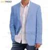 Chaqueta de Lino Azul Para Hombre ، Traje de 2 Botones a la moda ، esmoquin de negocios para y playa ، 1 pieza ، 2023