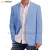 Chaqueta de Lino Azul Para Hombre, Traje de 2 Botones A la Moda, Esmoquin 비공식 Deencios Para Boda y Playa, 1 Pieza, 2023