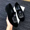 British Brand Dress Shoes New Arrival Men embroidery Wedding Shoes Spikes Black Velvet Loafers Rivets Flat Shoes Size38-44