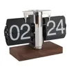 Wall Clocks Flip Desk Clock Battery Powered Stainless Steel Mechanical Vintage Wood Base Knob Adjust For Office