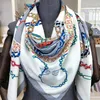 130*130cm Luxury Brand Twill Silk Scarf Women Bandana Square Scarf Design Floral Kerchief Scarves Ladies Fashion Shawls Echarpe 240321