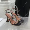 Luxury designer Rose Red Sandals 95mm crystal embellished High heel slippers with spool Women's Summer Shoes Sandals Party dress women's shoes