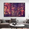 LO-FI Estilo Canvas pintando mulheres e quarto Cidade de Tóquio After Rain Cat Poster Anime japonês |Decoração estética de Sci Fi