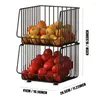 Kitchen Storage Stackable Wire Baskets Fruit Vegetable Basket For Snack Canned Food Pantry Cabinet