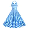 Robes décontractées vintage rose plaid imprimé femme robe d'été 2024 élégant collier narqué robe swing fête de bal de bal