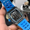 Luxury Mens Mechanical Watch Leisure Automatic Fiber Wine Barrel Hollow Tape Men Movement Wristwatches O2MZ