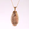 Ancient Gold Plated Oval Carved Flower stripe Locket Magic 4 Photo Pendant Necklace Women Vintage Opening Photo Box Jewelry