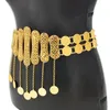 Rhinestones Women Body Chains Bohemian Ethnic Gypsy Coins Tassels Midjekedjor Glossy Metal Bilayer Carved Belly Dance Chains