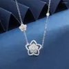 Chains 2024 S925 Silver Hollow Five Petal Flower Necklace Women's Shaped Wild Small Pendant