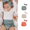 Trousers Summer Kids Boys Shorts Solid Color Baby Girl Clothes Cotton Pp Pants with Hair Band Lace Bows Triangle Toddler Bottoms 624m