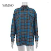 Blouses pour femmes Yamiko 2024 Automne et hiver rétro à plaid lâche veste veste à manches vertes à manches longues pour les hauts