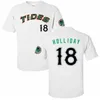Niestandardowe norfolk Tides 18 Holliday Minor League Sched Baseball Jersey Custom 100% haft biały szara zielona koszule zszyte